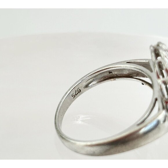 Floral Black Onyx Cubic Zirconia Vintage Sterling Silver Women's Ring - sz 7.75 - Picture 3 of 10